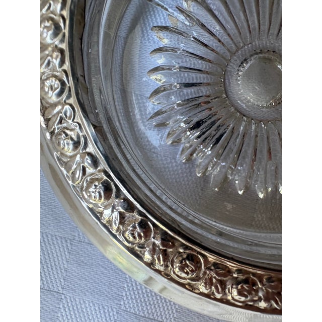 Silver Set of 8 Sterling Silver Rimmed Glass Coasters For Sale - Image 8 of 11