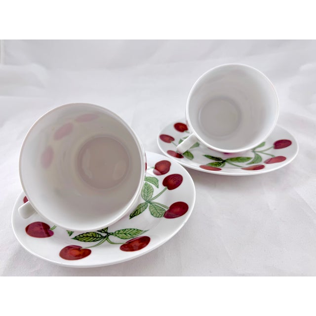 Mid-Century Modern 1970s Richard Ginori Cherry Teacups & Saucers Italy - Set of 2 For Sale - Image 3 of 6