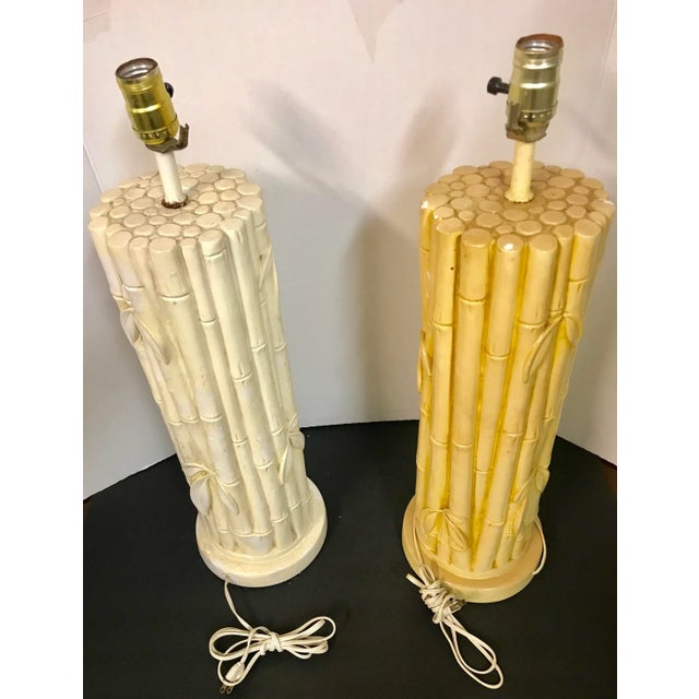 1970s Mid-Century Ceramic Faux Bamboo Lamps - a Pair For Sale - Image 4 of 12