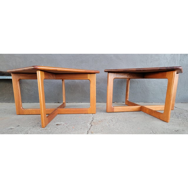 Mid-Century Modern Solid Teak Danish Modern Square End or Side Tables With X Base - A Pair For Sale - Image 3 of 13