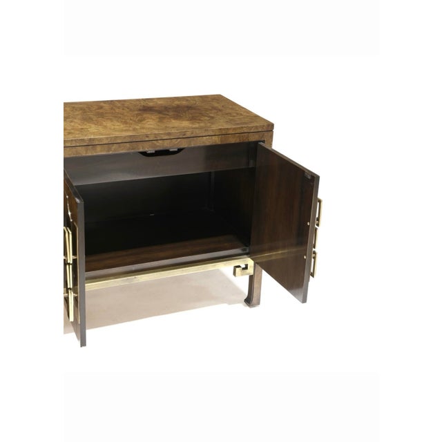 Brown 1970s Burl and Brass Greek Key Credenza Attributed to William Doezema for Mastercraft For Sale - Image 8 of 8