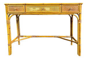 Vintage Cane & Bamboo Dressing Table / Desk/ Console Table