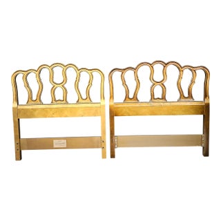 Near Pair Drexel Mid Century Provincial Style Giltwood Twin Size Headboards - Set of 2 For Sale