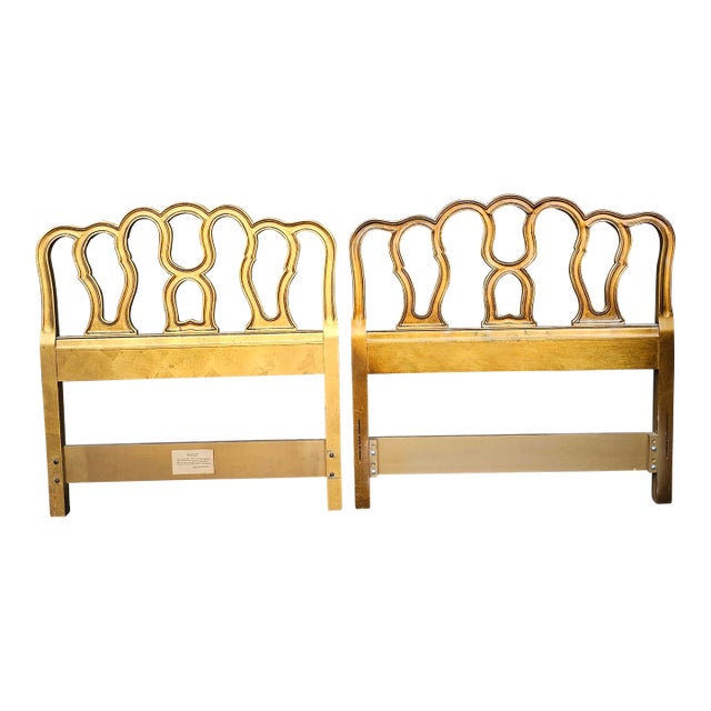 Near Pair Drexel Mid Century Provincial Style Giltwood Twin Size Headboards - Set of 2 For Sale