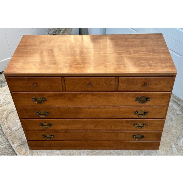Brown Vtg. Ethan Allen Nutmeg American Style Three Drawer Maple Chest W/Mica Top For Sale - Image 8 of 15