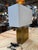 Brass Table Lamp With Blue Panel Base and Rectangular Linen Shade For Sale - Image 4 of 7
