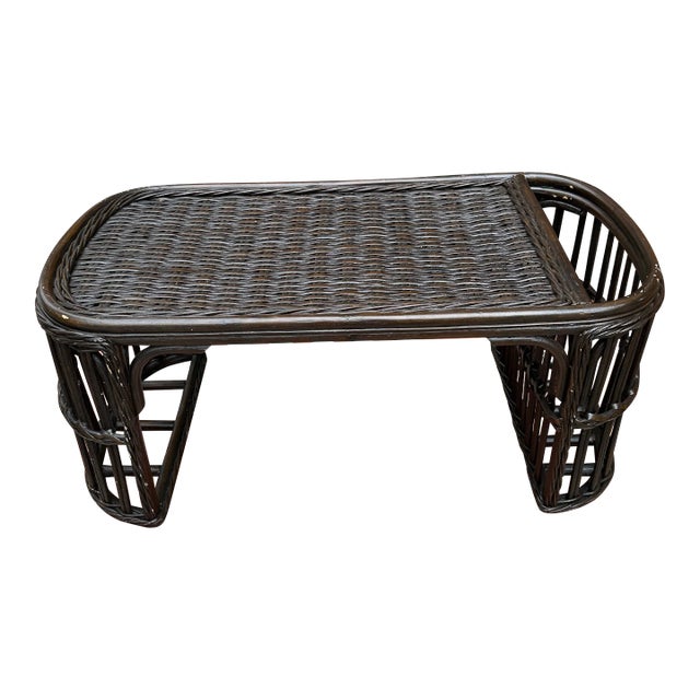 1970s Brown Wicker Breakfast in Bed Bamboo Tray For Sale