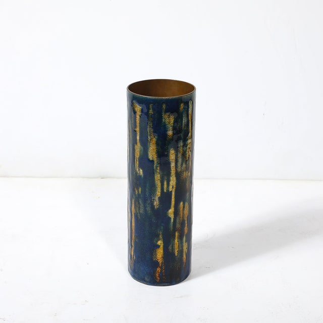 Mid-Century Ultramarine Blue Enamel on Copper Vase Signed Anne-Grete Plöen For Sale - Image 11 of 12