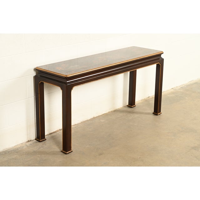 Henredon Hollywood Regency Chinoiserie Mahogany Hand-Painted Console Table With Bird Motif | Circa 1980s For Sale - Image 16 of 16