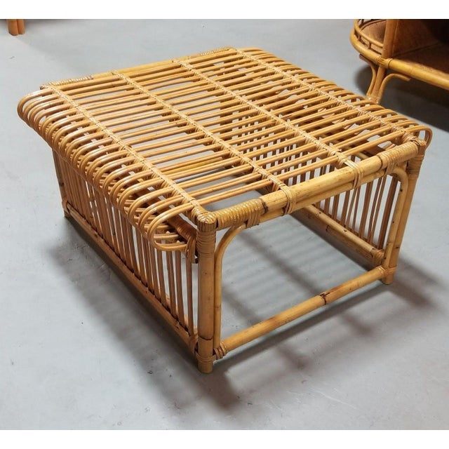 1970s Restored Skeleton Italian Pencil Reed Rattan Ottoman Footstool in the Style of Franco Albini For Sale In Los Angeles - Image 6 of 9