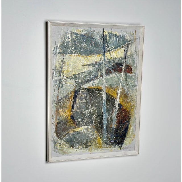 Original Swedish Oil on Canvas – Abstract Landscape by Ingrid Bade – Vintage & Framed - 74 × 54 cm (29.1" × 21.2") An...