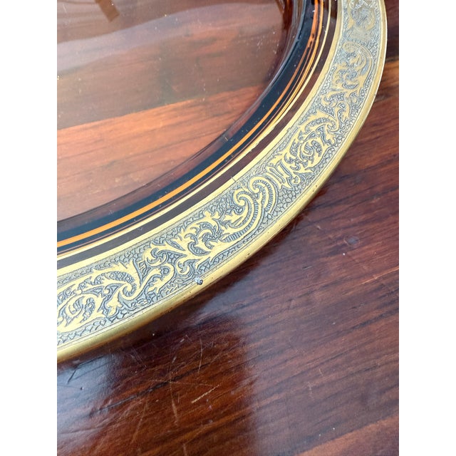 Early 20th Century Cambridge Glass Co. Gold Encrusted Amber Glass Divided Relish Dish With Center Insert - 6-Piece For Sale - Image 11 of 12