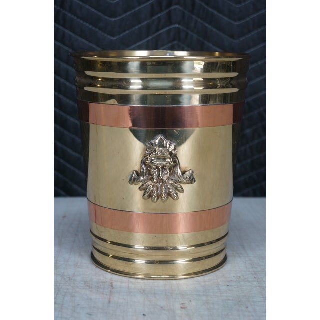Late 20th Century Late 20th Century Brass & Copper Banded Poseidon Champagne Wine Ice Bucket Trash Can 10" For Sale - Image 5 of 11