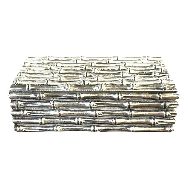 Vintage French Petite Silver Plated Faux Bamboo Box / Container, Manner of Maison Bagues, Circa 1960 For Sale