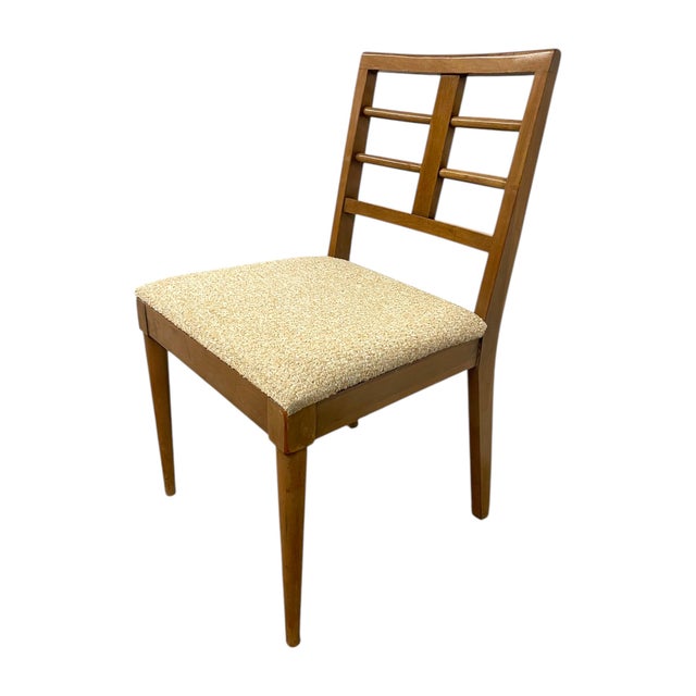 Wood Vintage Mid-Century Modern Dining Chair With Textured Upholstered Seat For Sale - Image 7 of 11