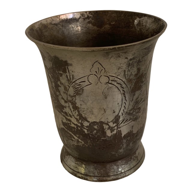 1940s Indian Etched Brass Metal Lassi Cup Vase For Sale