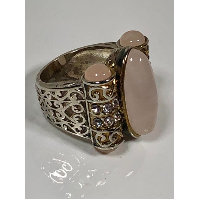 Vintage Rose Quartz and Crystal Tribal Cocktail Ring, Size 8.5 For Sale - Image 4 of 9
