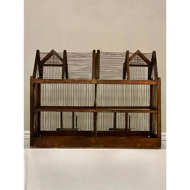 19th Century Architectural Dual Compartment Wood and Wire Birdcage For Sale - Image 4 of 16