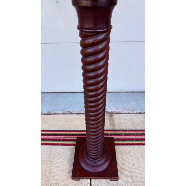 Antique Rope Twist Turned Cherry Pedestal Stand, Circa 1890-1910 A striking antique pedestal in cherry, featuring a boldly...