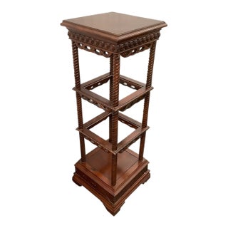 Late 18th Century Victorian Eastlake-Style Mahogany Three-Tier Plant Stand or E’tag’ere With Carved Details and Turned Spindles For Sale