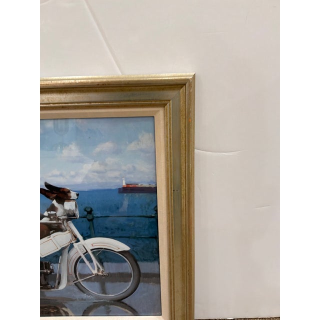 Alan Kingsbury to Lands End Giclee Framed. Gold frame, group of people and dog on a motorcycle by the coast. Original...