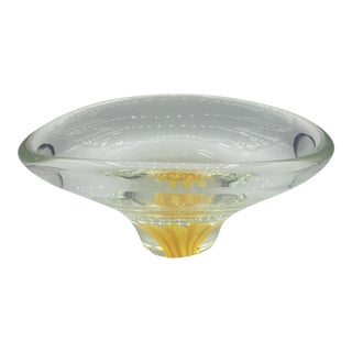 Yellow Flower Detail Large Murano Bowl For Sale