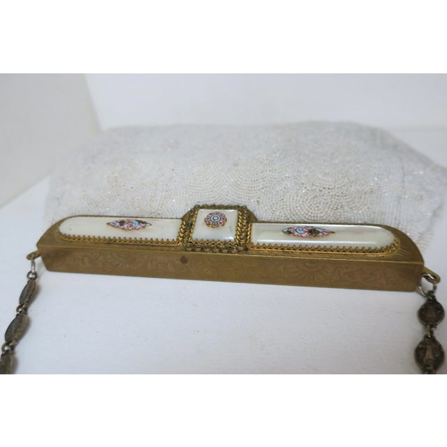 Vintage White Beaded Handbag With Pastel Enamel, Circa Mid-20th Century, Europe For Sale - Image 13 of 17