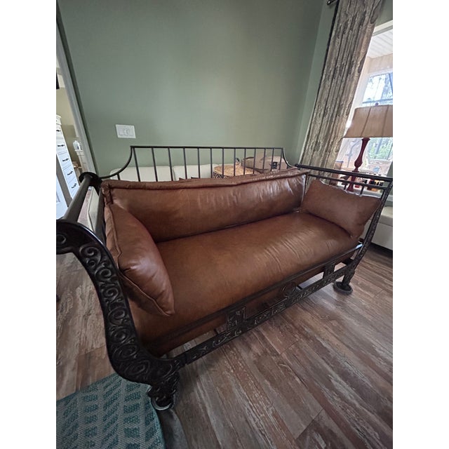 Rustic Thomasville El Toro Leather & Wrought Iron Loveseat From Thomasville Furniture’s Hemingway Collection For Sale - Image 3 of 15