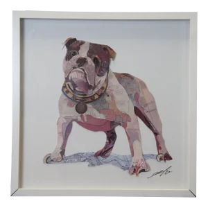 Late 20th Century English Bulldog 3d Cut Paper Topographical Map Ephemera Collage Wall Art 25", Framed