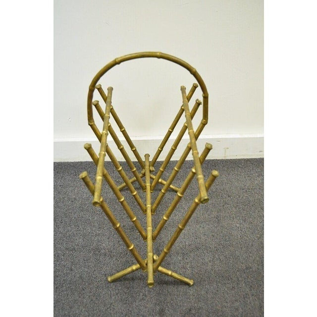 Mid 20th Century Vintage Italian Hollywood Regency Gold Gilt Metal Faux Bamboo Magazine Rack For Sale - Image 4 of 10