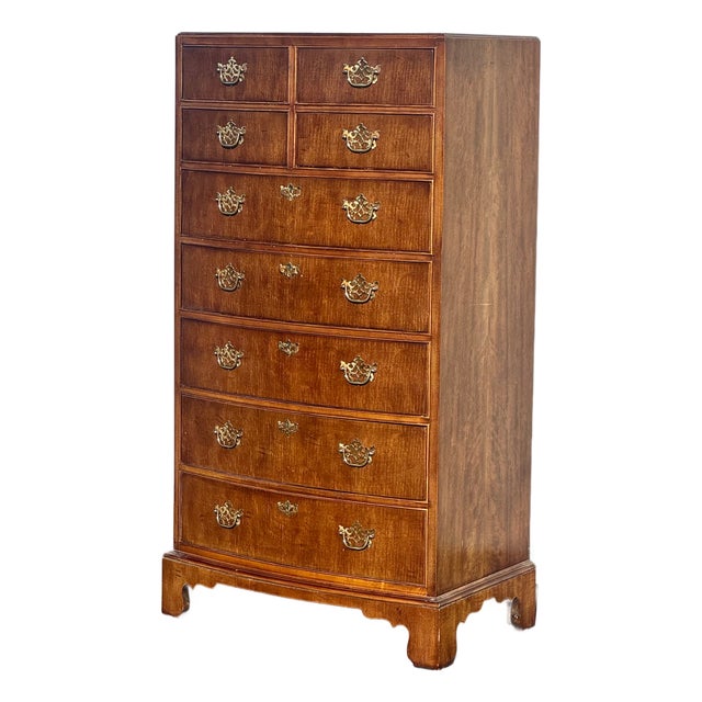 Henredon Georgian Bow-Front Mahogany Highboy Chest For Sale