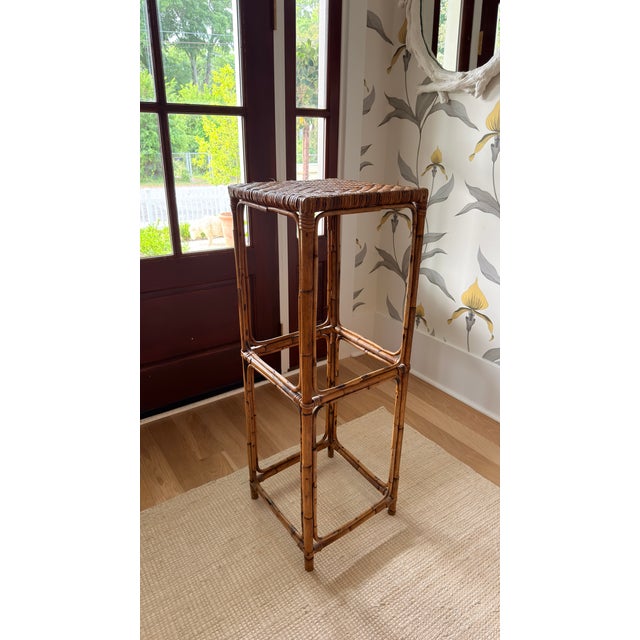 Vintage Bamboo & Rattan Tall Plant Stand / Pedestal For Sale - Image 4 of 4
