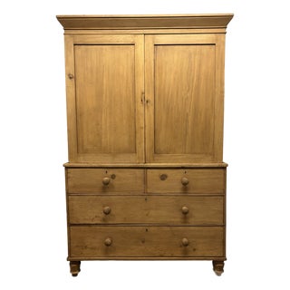 19th Century English Pine Linen Press For Sale
