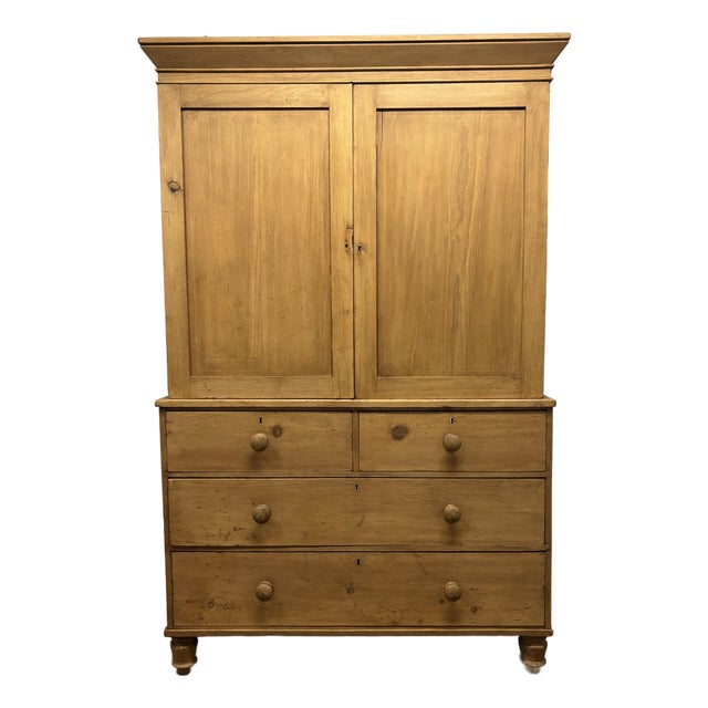 19th Century English Pine Linen Press For Sale