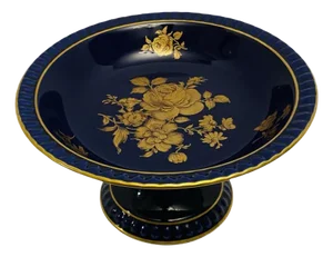 Vintage Bareuther Bavaria Germany Echt Cobalt Blue Footed Compote 22k Gilding