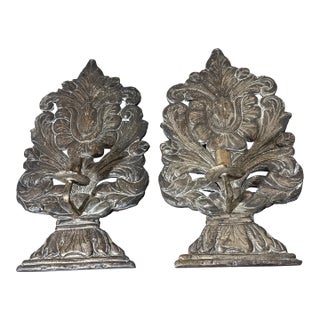 Pair Vintage Dutch Hammered Metal Wall Sconces Repousse Acanthus Floral Candle Holder For Sale