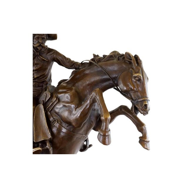Brown After Frederic Remington, Cowboy on a Rearing Horse, 20th Century, Bronze For Sale - Image 8 of 10