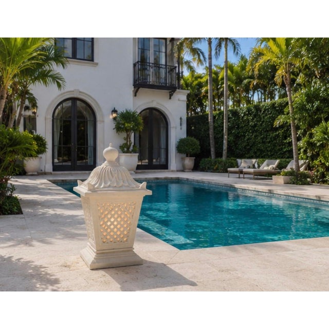 Vintage Palm Beach Regency Pier-Top Cast Stone Garden Lantern For Sale - Image 9 of 12