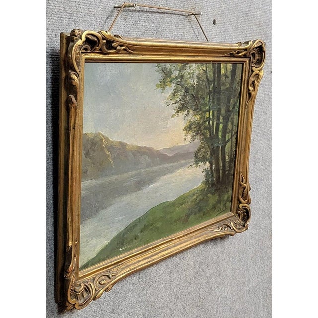 A Maury: Oil painting on canvas, view of Lake Annecy, circa 1920 signed A.M. identified on the reverse attractive giltwood...
