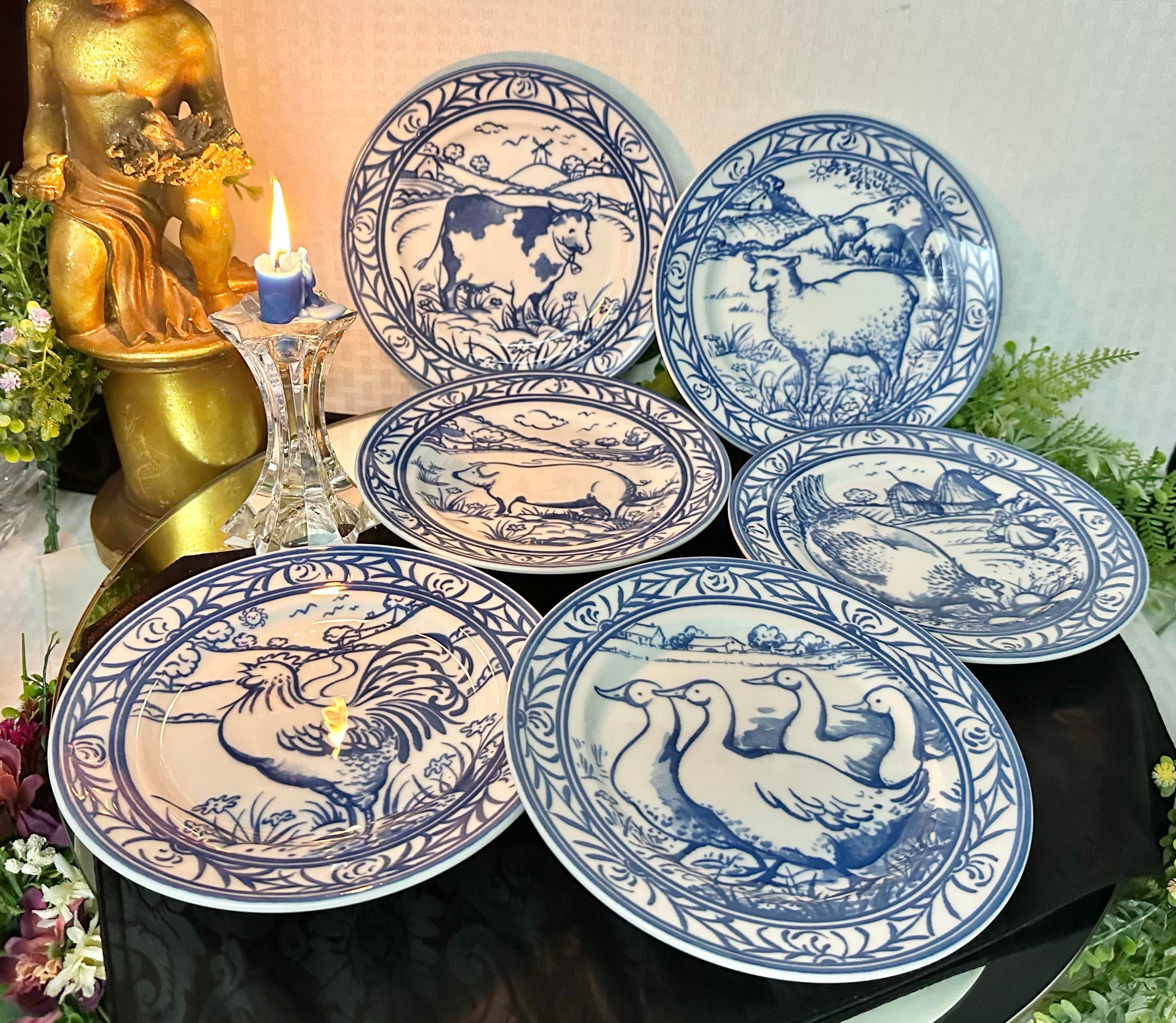 1980s Williams-Sonoma Brittany Blue & White Farm Scene Plates - 6