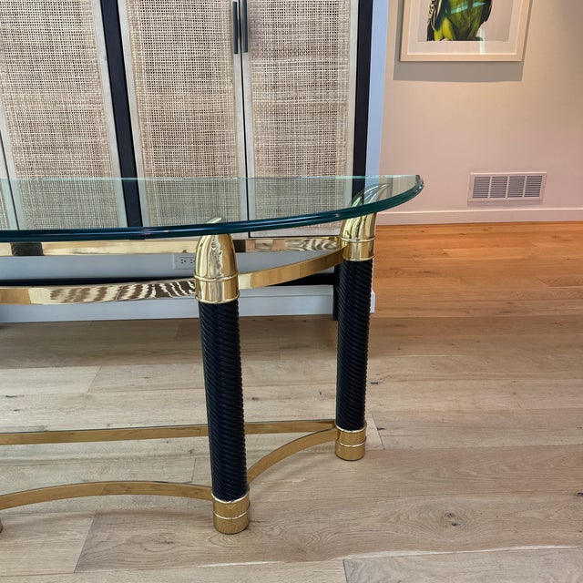 Gold 1970s Italian Brass and Glass Console Table With Faux Rope and Tusk Detail Attributed to Renato Zevi For Sale - Image 8 of 12