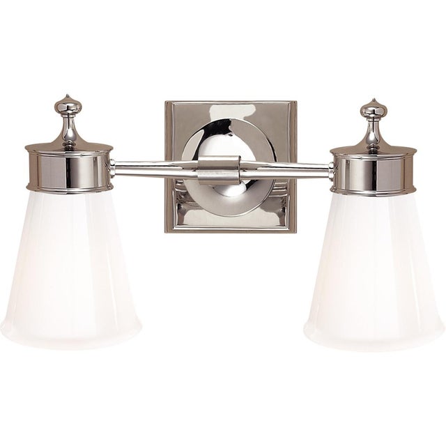 Traditional Visual Comfort Signature Siena Double Sconce in Polished Nickel with White Glass For Sale - Image 3 of 4