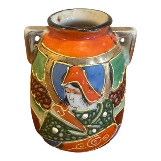 Vintage Hand-Painted Miniature Vase With Figural Motif For Sale