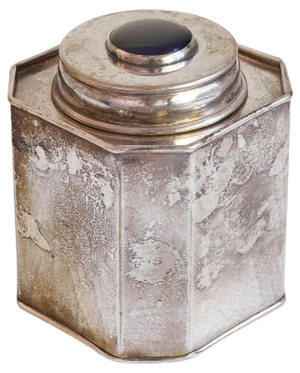 Silver Plated Octagonal Tea Caddy with Lapis Lazuli Coloured Detail, 1940s