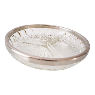 Vintage Mid Century Modern Crystal Glass Bowl With Silver Rim 1950s For Sale