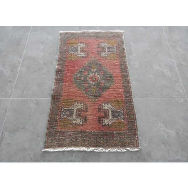 Distressed Oushak Runner Rug 21.6'' X 37.4'' / 55x95cm Hand woven with high quality pure wool Excellent condition From...
