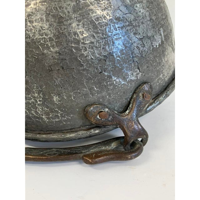 Silver Antique Cast Iron & Tin Lined Cooking Pot With Swing Handle – Early American Primitive For Sale - Image 8 of 9