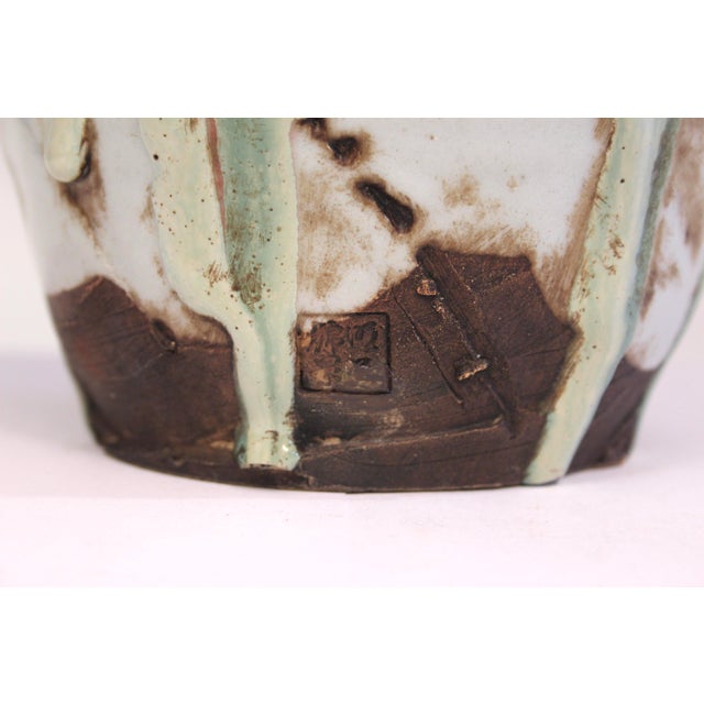 1930s 1930s Awaji Pottery Manipulated Drip Glaze Ring Handled Vase For Sale - Image 5 of 10