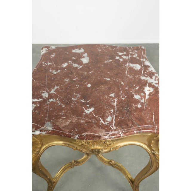 French Side Table with Gold-Colored Wooden Frame and Marble Table For Sale - Image 6 of 16
