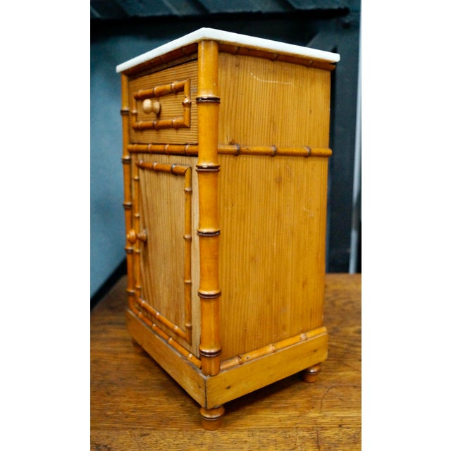 Wood Faux Bamboo Miniature Cabinet with Marble Top, 1930s For Sale - Image 7 of 11